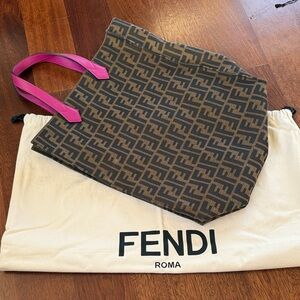 Fendi Brown Tote with Pink Handles